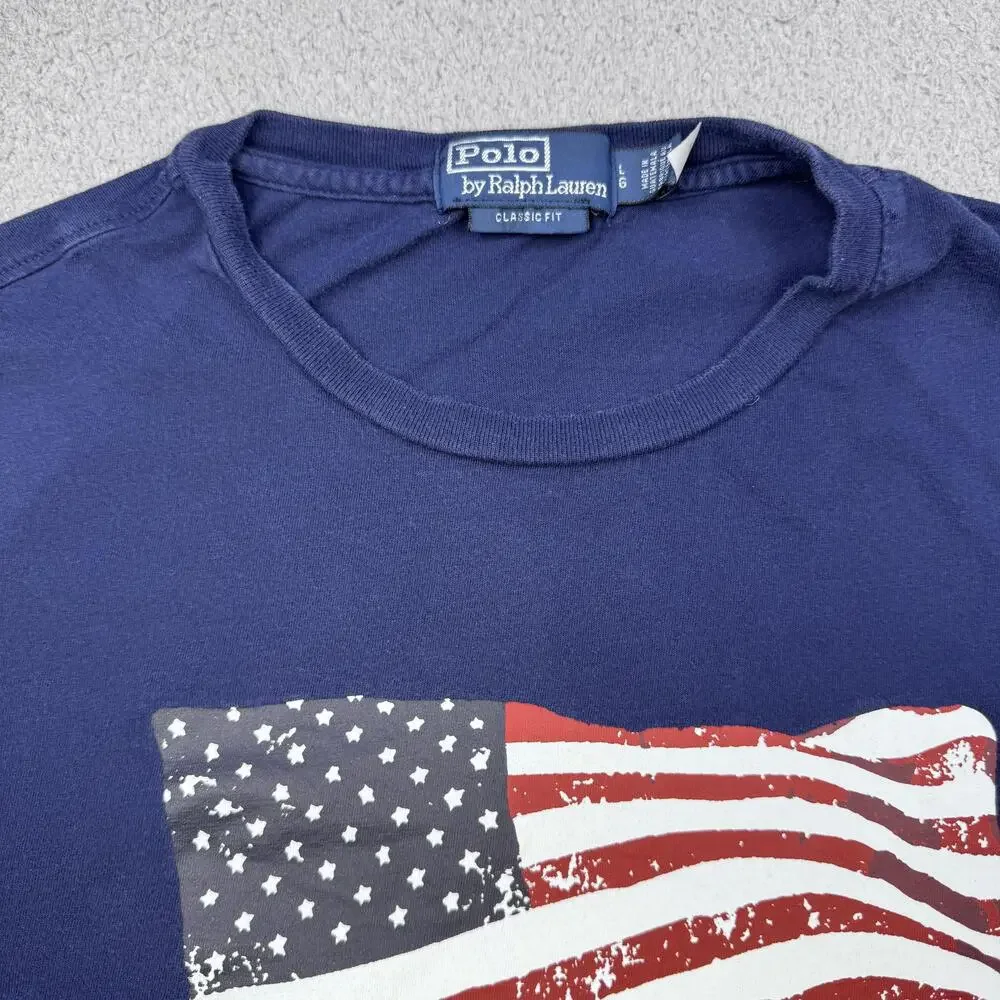 Polo Ralph Lauren Shirt Mens Large Blue American Flag Graphic Classic Fit Tee